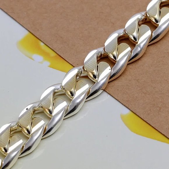 Heavy 2 Tone, 10mm Wide Cuban Miami Link Bracelet ,Stamped 925 Sterling Silver - Picture 3 of 7
